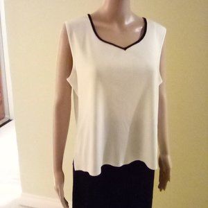 MING WANG White with Black Trim Knit Tank Top Large